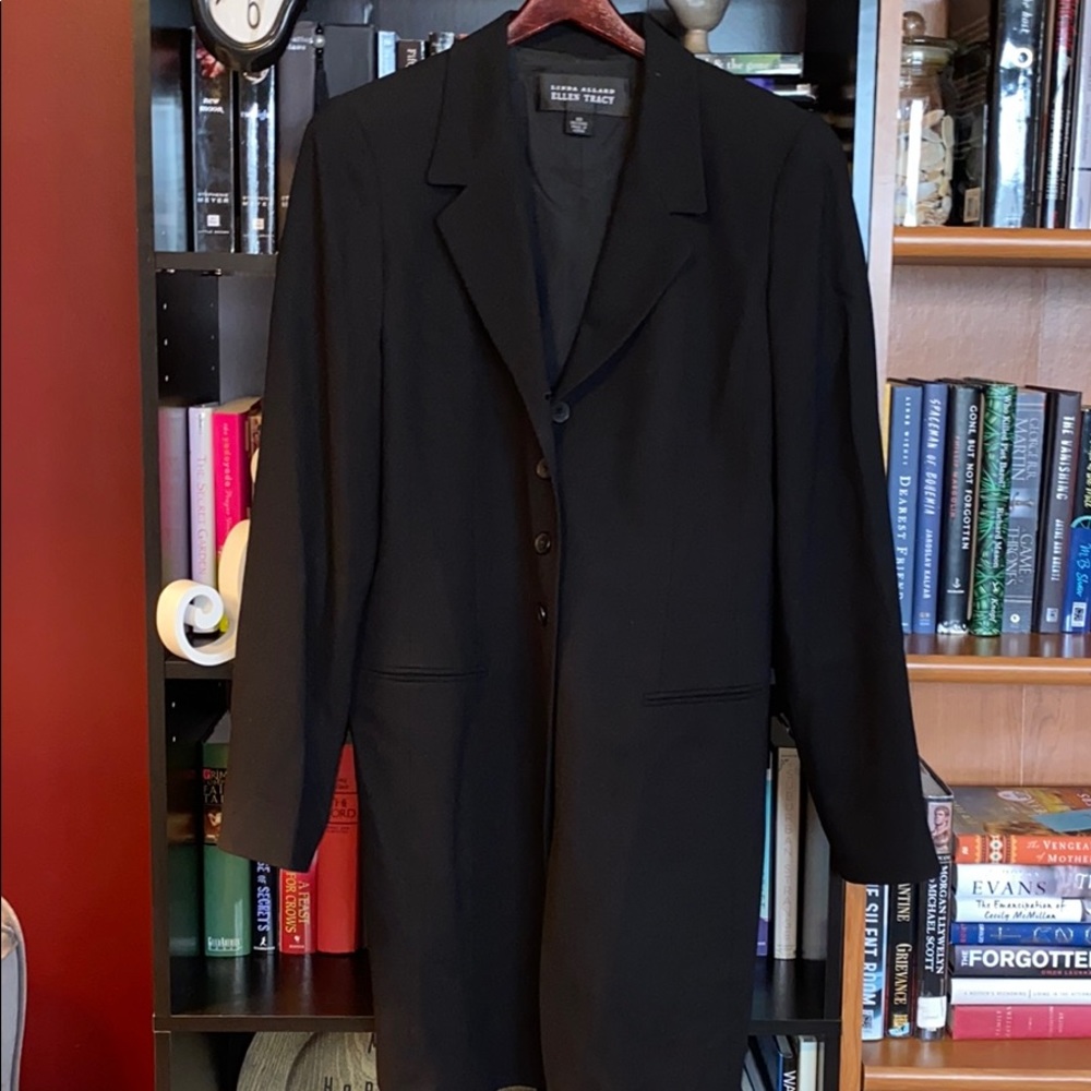 Black Eileen Fisher 4button knee length wool jacke
